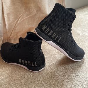 NOBULL HIGH-TOP BLACK AND WHITE TRAINER (WOMEN'S), SIZE 8.